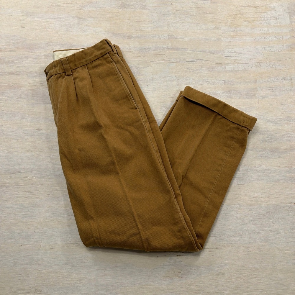 Brooks Brothers Pants 346 Pleated Cuffed Chinos 35x30 Cotton Brown Khaki Mens